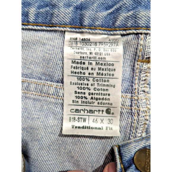 Carhartt Jeans Mens 46/30 Traditional Fit Blue Denim Cotton Workwear B18 STW - Picture 3 of 5